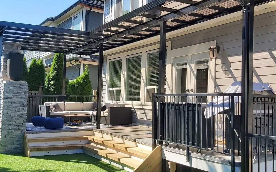 Beautiful backyard patio cover with fireplace